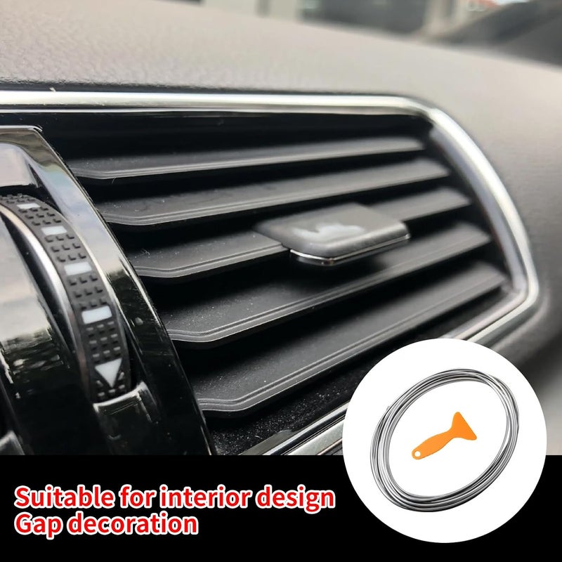 Jitrendo 33 Ft Car Interior Moulding Trim Strips Universal Auto Gap Fillers Including Installing Tool Car Electroplating Decoration Styling Door Dashboard Flexible Strip (Silvery) - Image 3